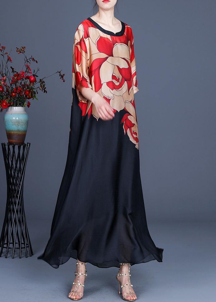Women's Summer Dress Plus Size with O-Neck and Print in Chiffon