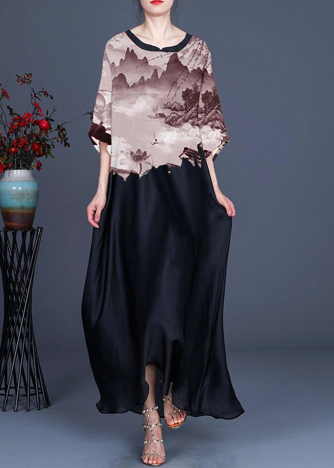 Women's Summer Dress Plus Size with O-Neck and Print in Chiffon