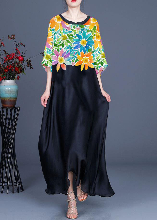 Women's Summer Dress Plus Size with O-Neck and Print in Chiffon