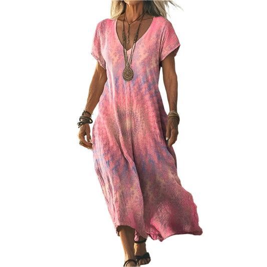 Women's Summer Dress V-Neck Loose-fitting Airy Woven Fabric Dresses