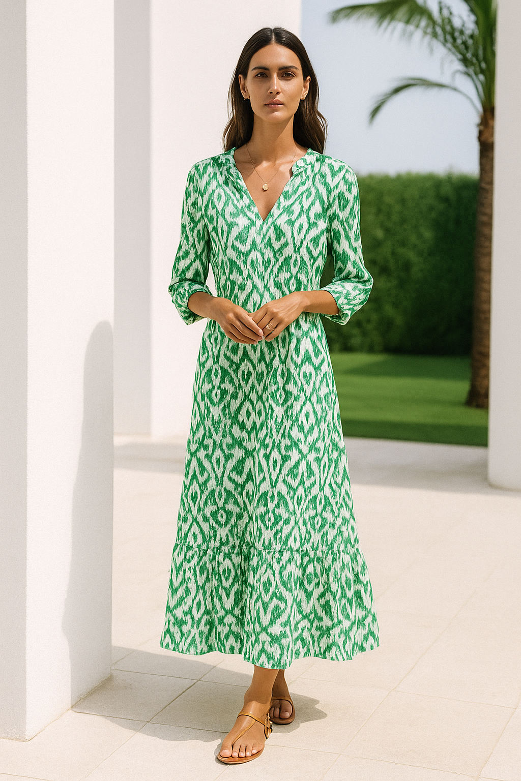 Women's Summer Dress V-neck A-line with Half Sleeves
