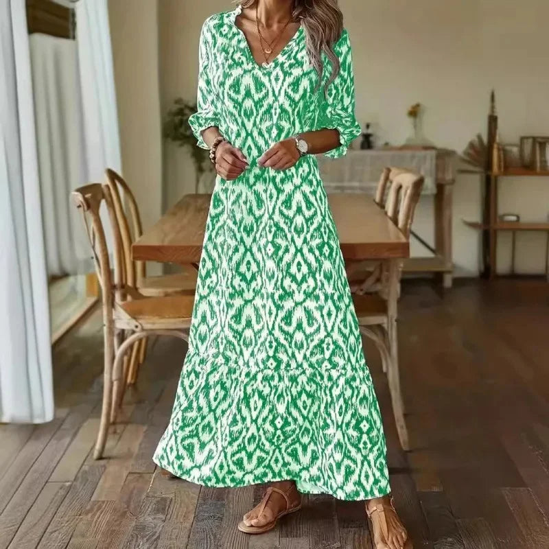 Women's Summer Dress V-neck A-line with Half Sleeves