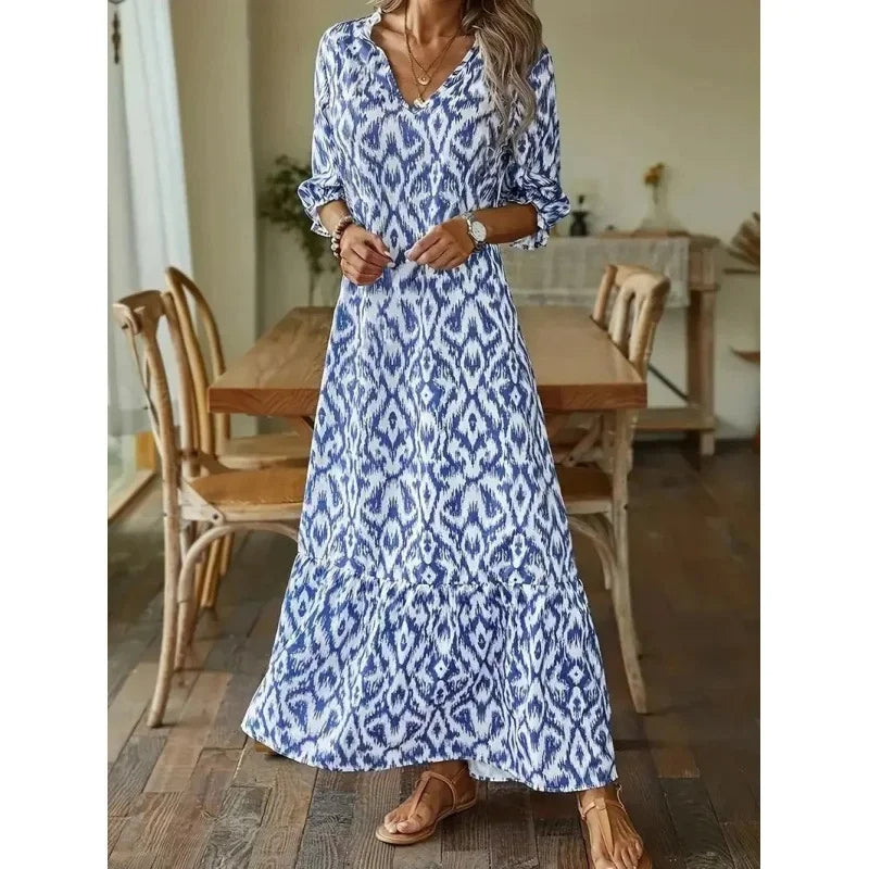 Women's Summer Dress V-neck A-line with Half Sleeves
