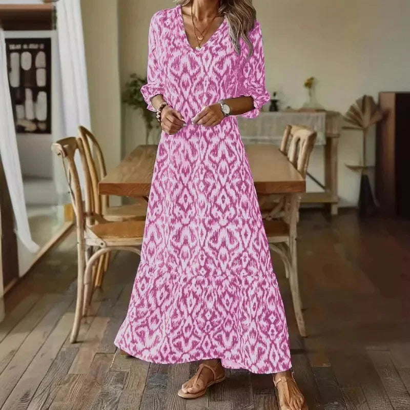 Women's Summer Dress V-neck A-line with Half Sleeves
