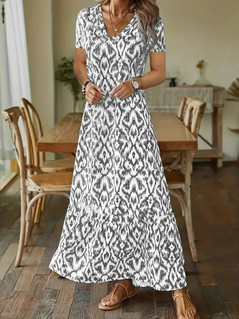 Women's Summer Dress V-neck A-line with Half Sleeves