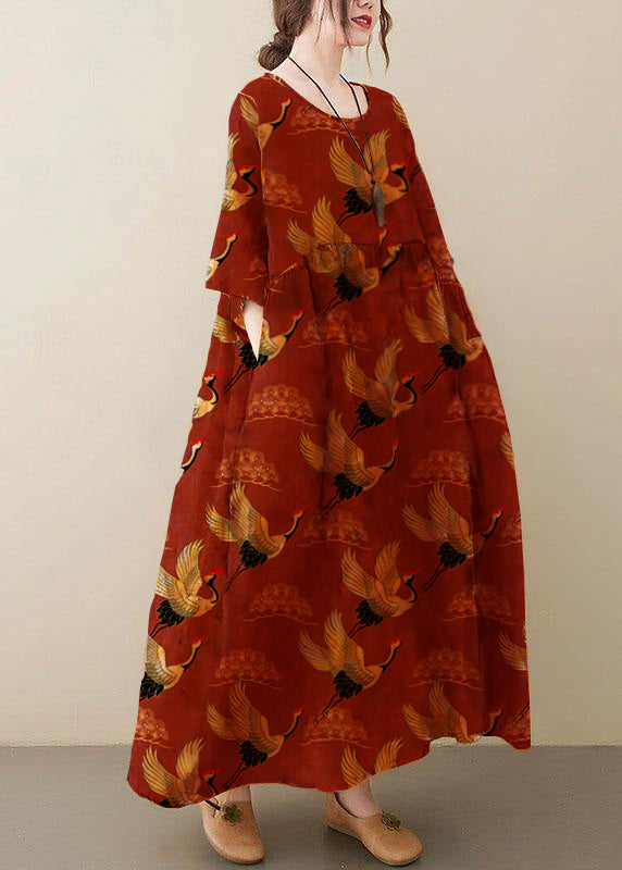 Women's Summer Dress with O-Neck and Print