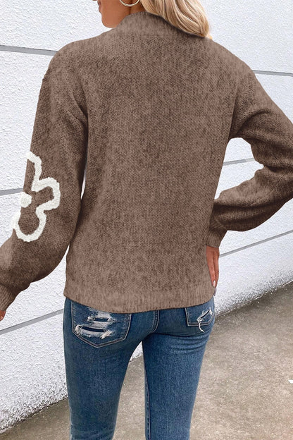 Women's Sweater Half Zip Floral Viscose