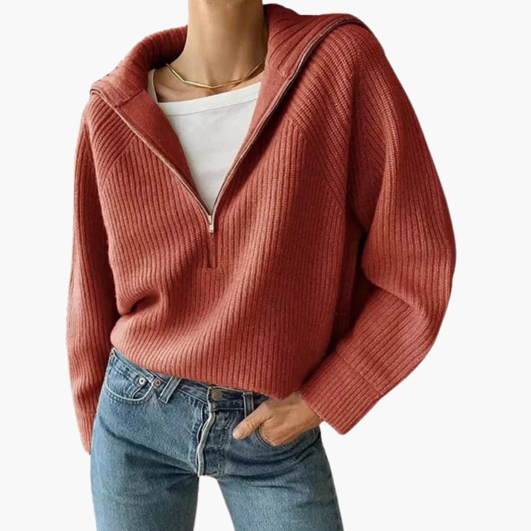 Women's Sweater Half Zip and Tripod Collar for Casual and Dressy Looks