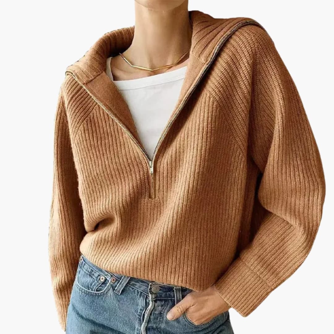 Women's Sweater Half Zip and Tripod Collar for Casual and Dressy Looks