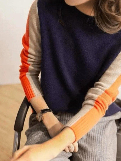 Women's Sweater Retro Stripe Navy Blue Orange