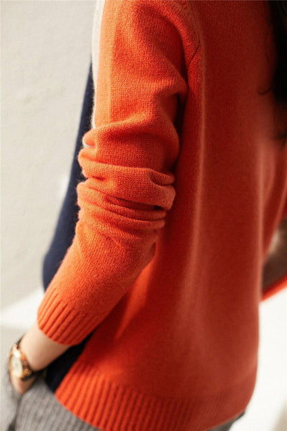 Women's Sweater Retro Stripe Navy Blue Orange