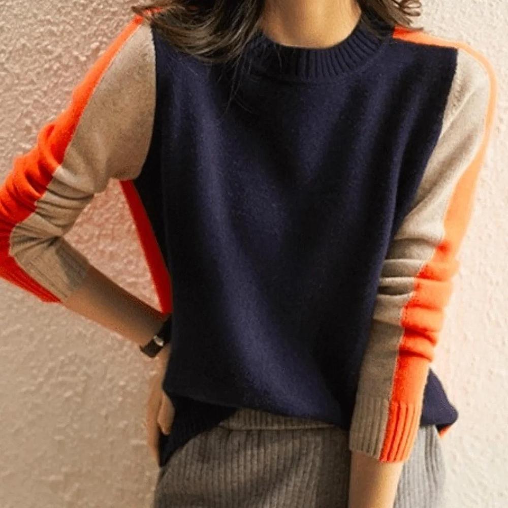 Women's Sweater Retro Stripe Navy Blue Orange
