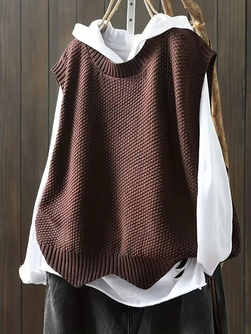 Women's Sweater Round Neckline Sleeveless High Quality Fabric