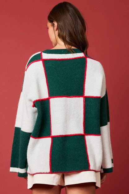 Women's Sweater with Colour Block and Stitch Details