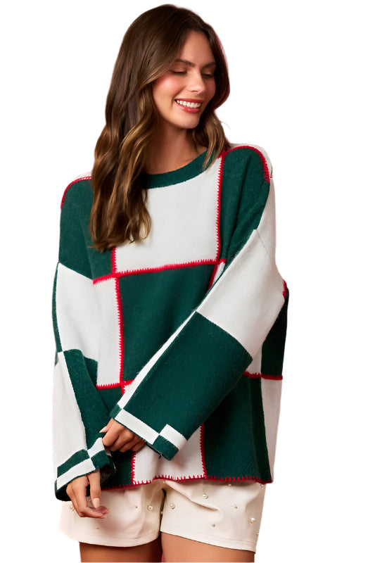 Women's Sweater with Colour Block and Stitch Details