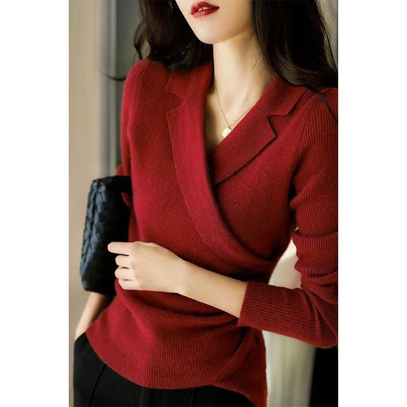 Women's Sweater with Peter Pan Collar and Asymmetric Design