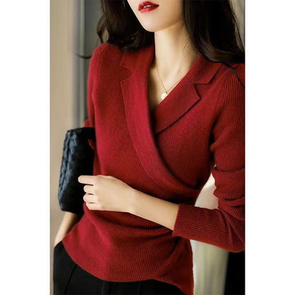 Women's Sweater with Peter Pan Collar and Asymmetric Design