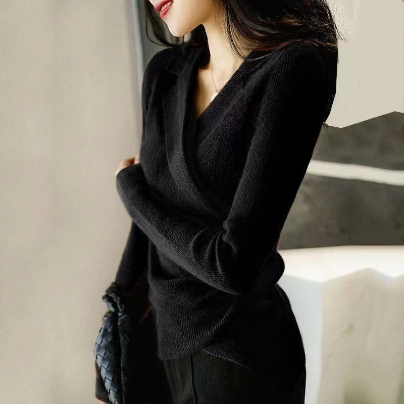 Women's Sweater with Peter Pan Collar and Asymmetric Design