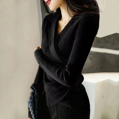 Women's Sweater with Peter Pan Collar and Asymmetric Design