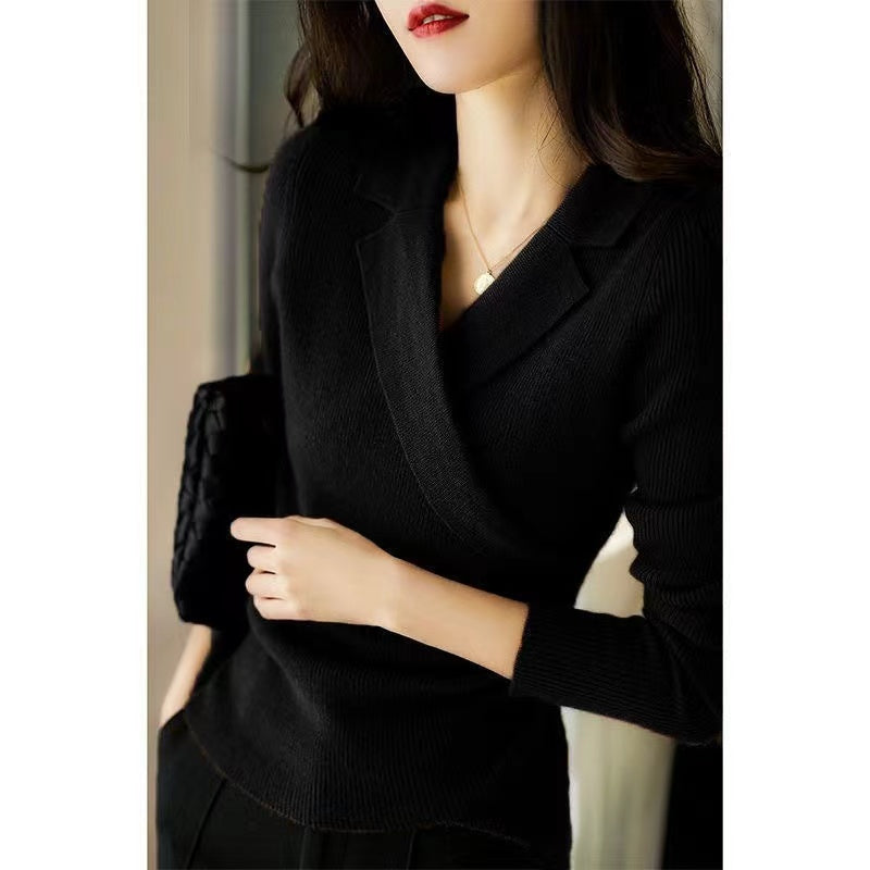 Women's Sweater with Peter Pan Collar and Asymmetric Design