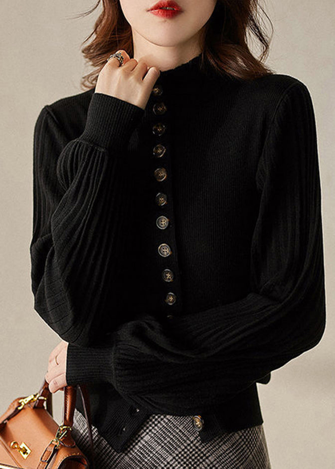 Women's Sweater with Standing Collar and Lantern Sleeves