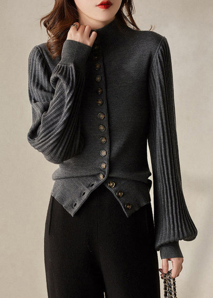 Women's Sweater with Standing Collar and Lantern Sleeves
