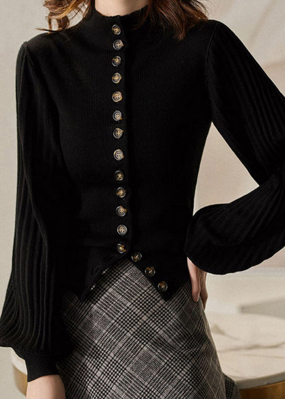Women's Sweater with Standing Collar and Lantern Sleeves