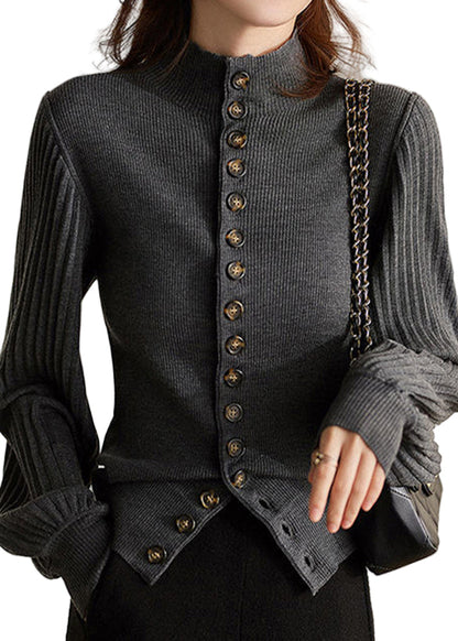 Women's Sweater with Standing Collar and Lantern Sleeves