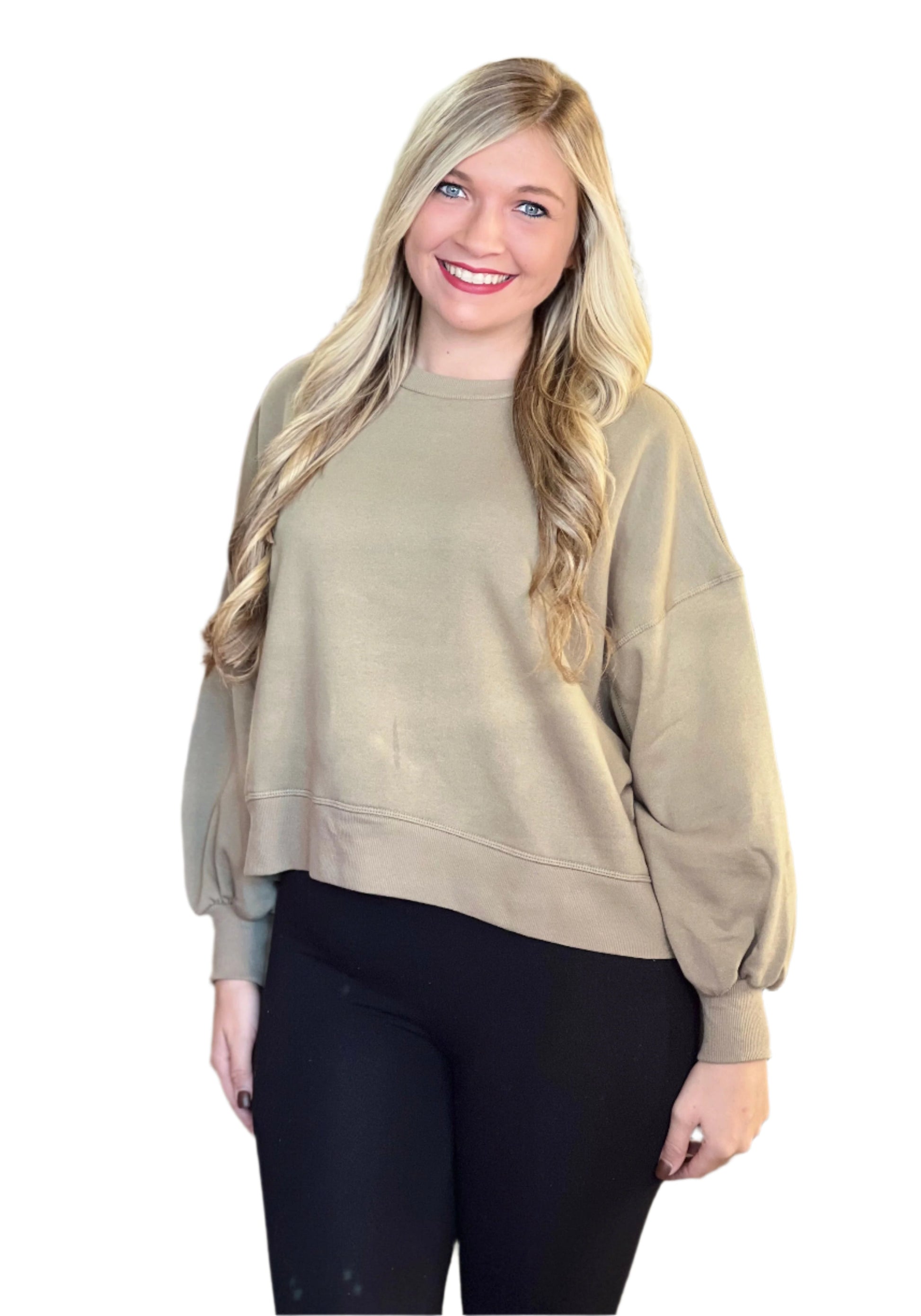 Women's Sweatshirt With Balloon Sleeves and Drop Shoulder