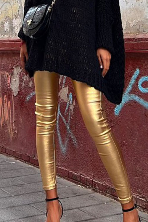 Women's Synthetic Leather Leggings Slim-Fit