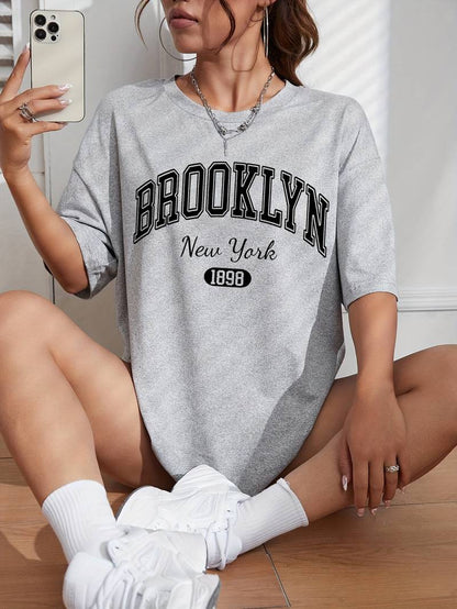 Women's T-shirt Casual Brooklyn Print High Quality Cotton