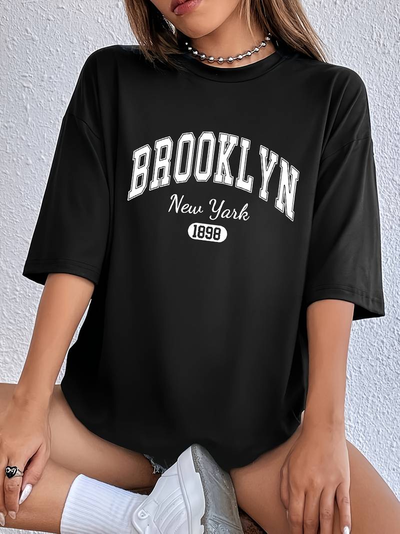 Women's T-shirt Casual Brooklyn Print High Quality Cotton