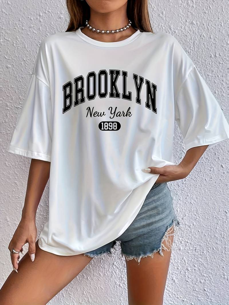 Women's T-shirt Casual Brooklyn Print High Quality Cotton
