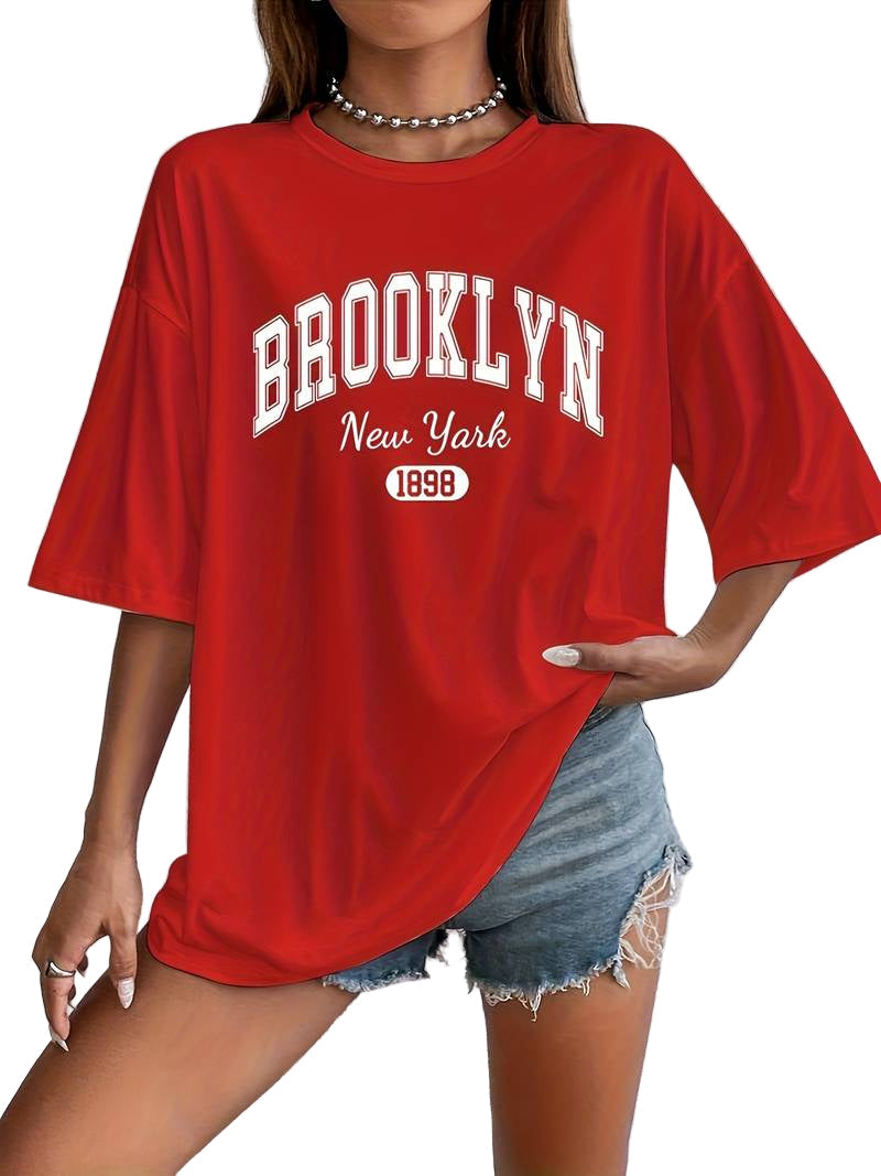 Women's T-shirt Casual Brooklyn Print High Quality Cotton