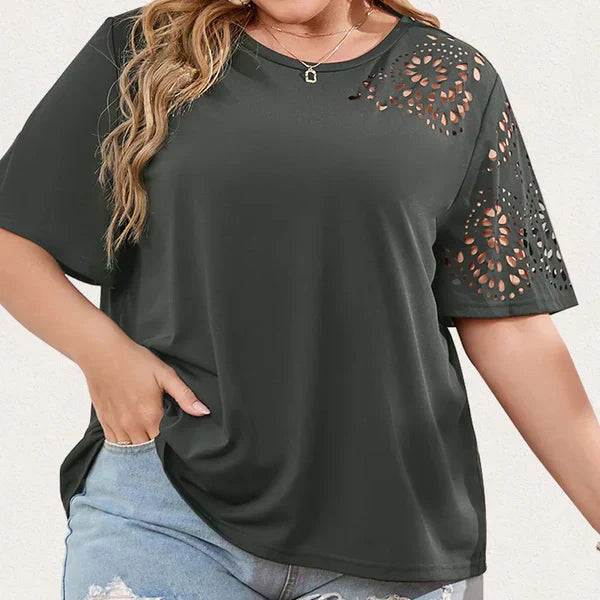 Women's T-shirt Chiffon Neckline Soft Cotton Blend Casual Elegance