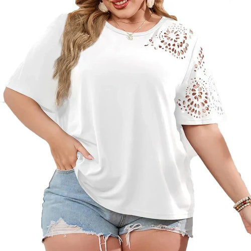 Women's T-shirt Chiffon Neckline Soft Cotton Blend Casual Elegance