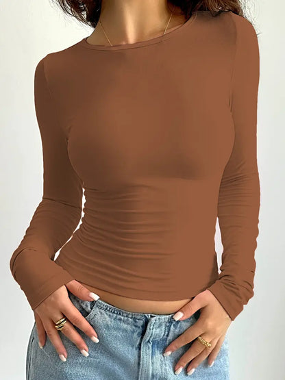 Women's T-shirt Long Sleeves Round Neck Cotton Casual Shirt