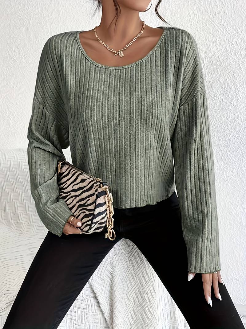 Women's T-shirt Ribbed Round Neckline Cotton Blend