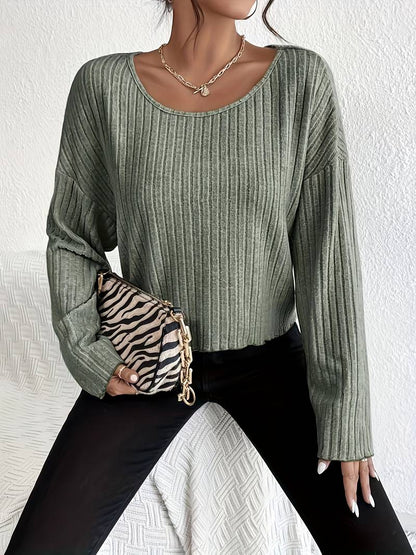 Women's T-shirt Ribbed Round Neckline Cotton Blend