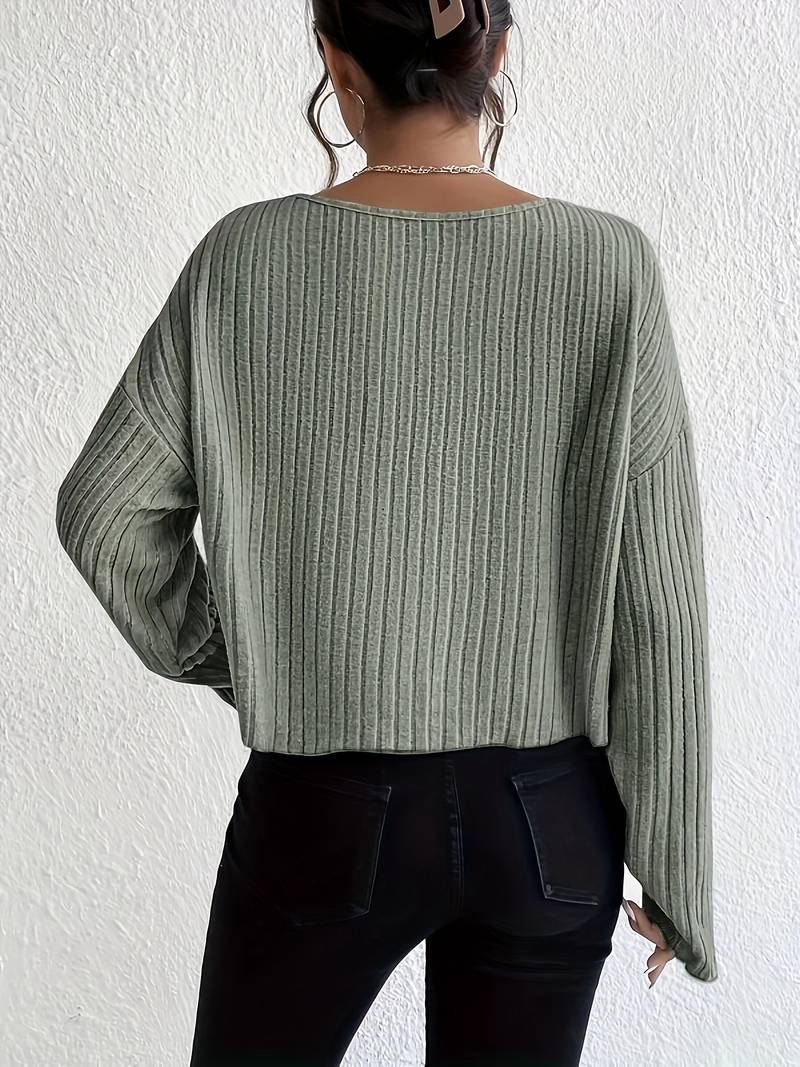 Women's T-shirt Ribbed Round Neckline Cotton Blend