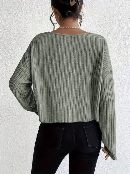 Women's T-shirt Ribbed Round Neckline Cotton Blend
