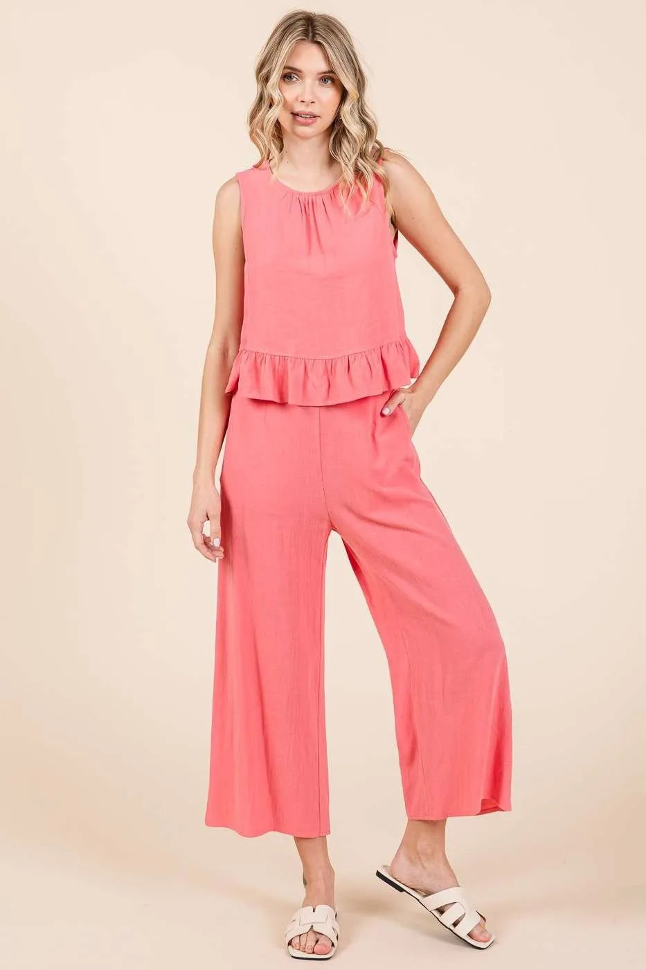 Women's Tank Top and Trousers Set with Ruffles