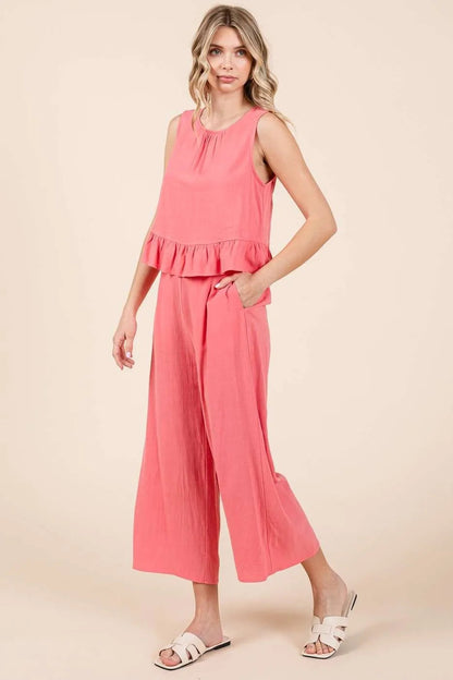 Women's Tank Top and Trousers Set with Ruffles