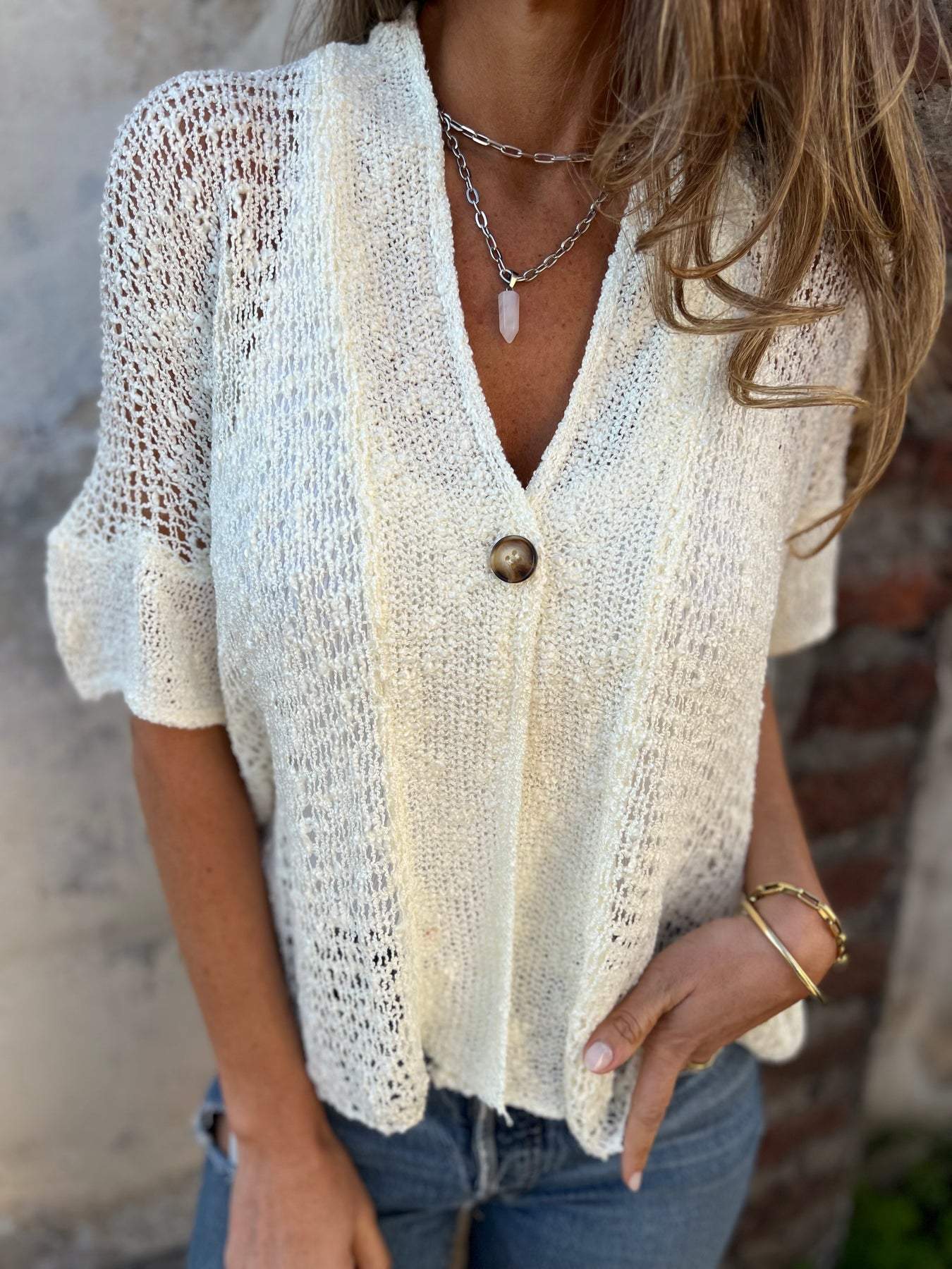 Women's Textured V-neck top