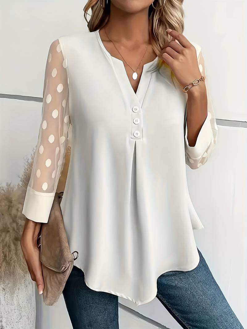 Women's Top Long Sleeves Notched Neckline Comfortable Material