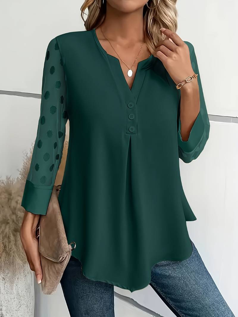 Women's Top Long Sleeves Notched Neckline Comfortable Material