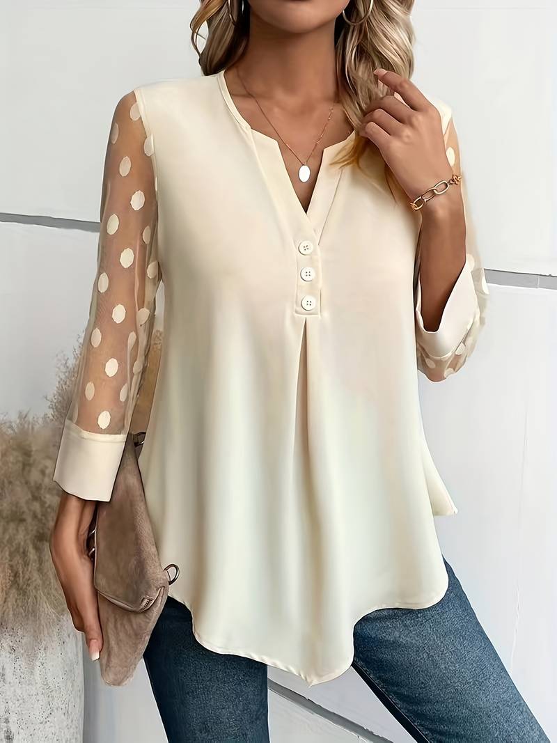 Women's Top Long Sleeves Notched Neckline Comfortable Material