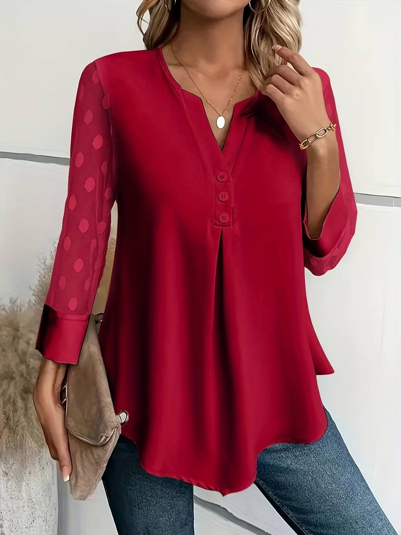 Women's Top Long Sleeves Notched Neckline Pleasant Material