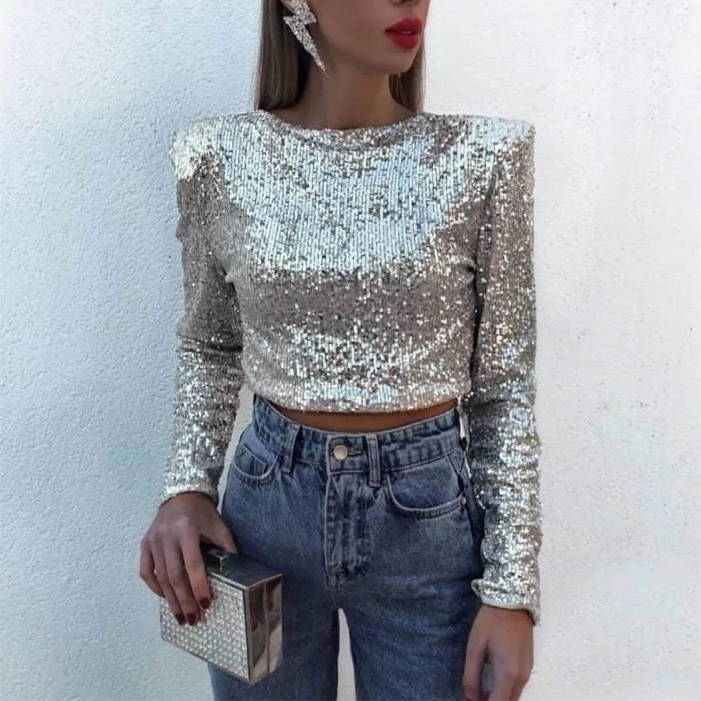 Women's Top Sequins Breathable Polyester For Festive Occasions