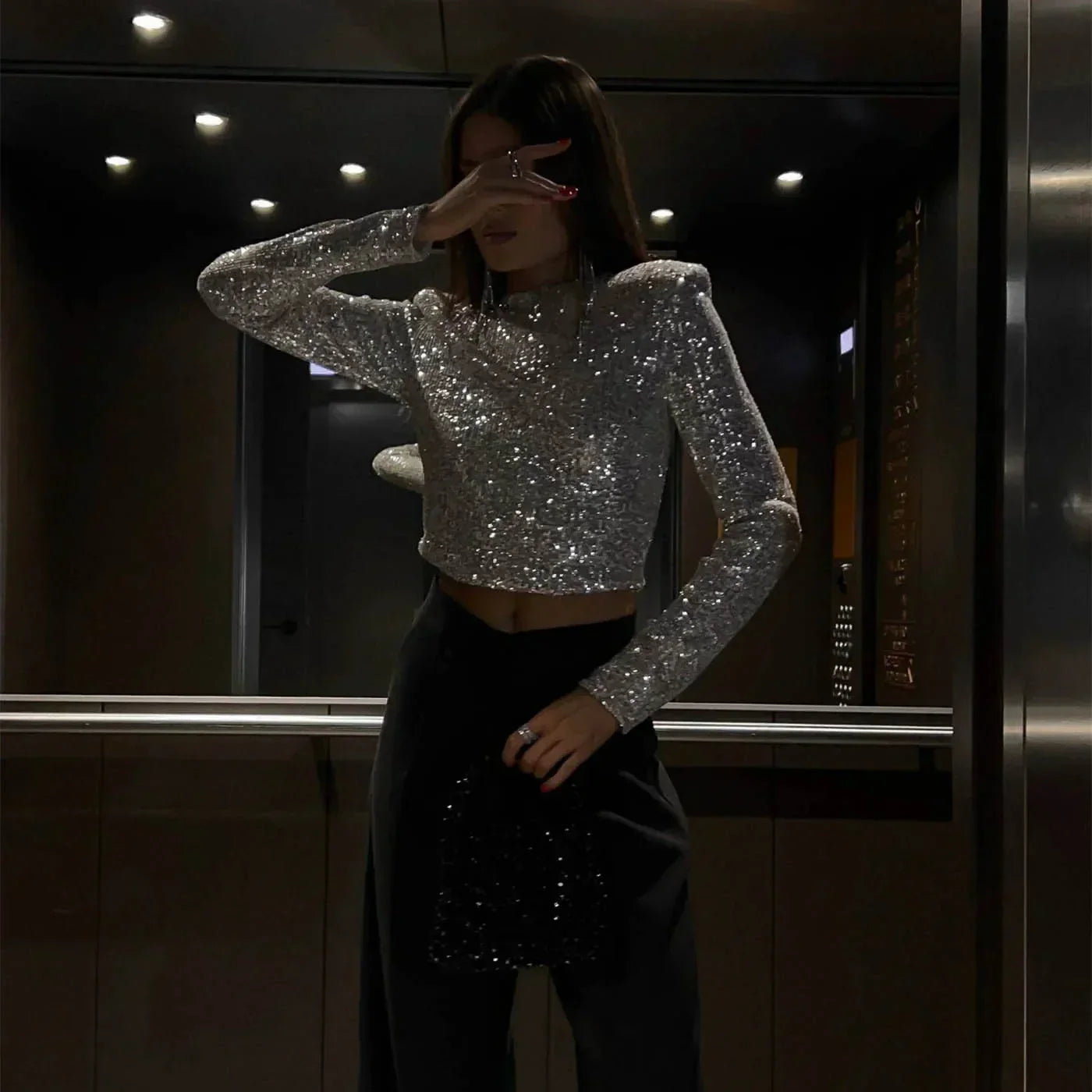 Women's Top Sequins Breathable Polyester For Festive Occasions